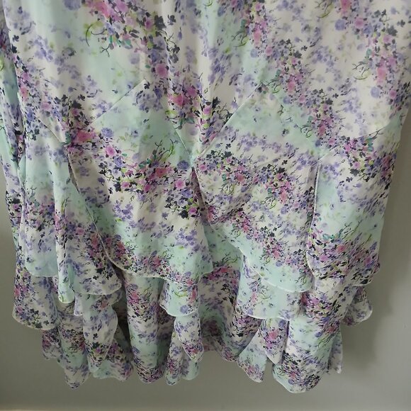Nina Leonard Size 12 Sleeveless Midi Layered Ruffle Hem Dress Floral Blue Pink - Picture 16 of 16